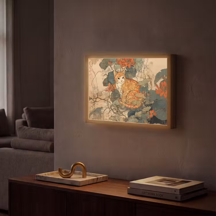 Kat - Sierlijk - Bloemen Light Box met batterij (Wandlamp) middel -sfeer1