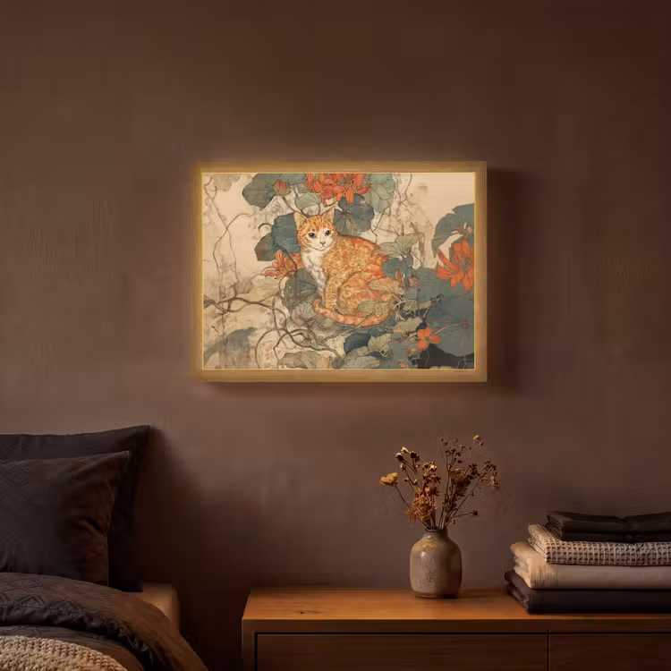 Kat - Sierlijk - Bloemen Light Box met batterij (Wandlamp) middel -sfeer4