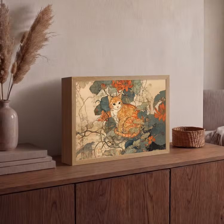 Kat - Sierlijk - Bloemen Light Box met batterij (Wandlamp) middel -sfeer2
