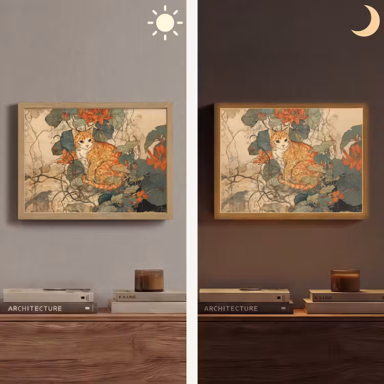 Kat - Sierlijk - Bloemen Light Box met batterij (Wandlamp) middel -sfeer3