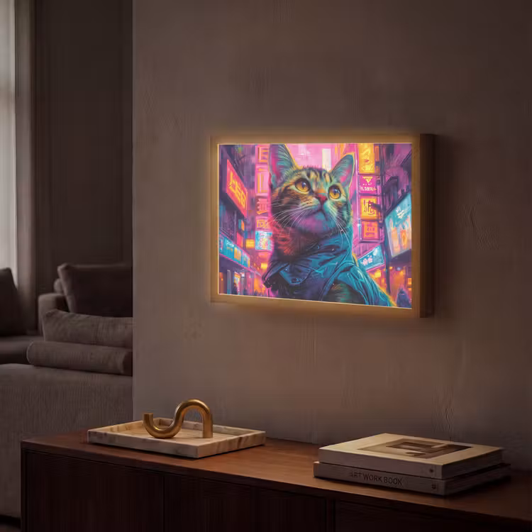 Kat - Pop art - China - Neon - Stad Light Box met batterij (Wandlamp) middel -sfeer1