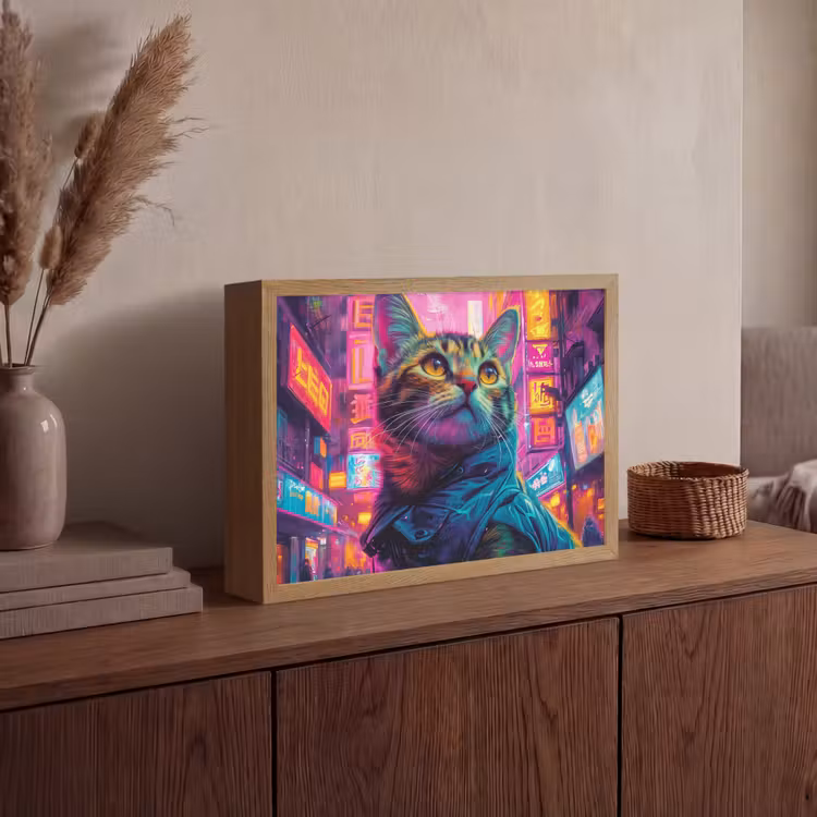 Kat - Pop art - China - Neon - Stad Light Box met batterij (Wandlamp) middel -sfeer2