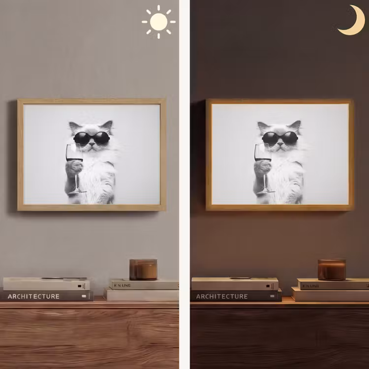 Kat - Zonnebril - Wijnglas - Langharig Light Box met batterij (Wandlamp) middel -sfeer3