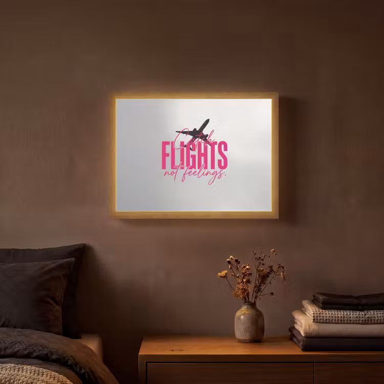 Catch flights not feelings - Vliegtuig - Roze Light Box met batterij (Wandlamp) middel -sfeer4