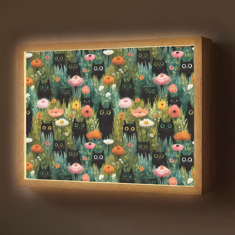 Katten - Bloemen - Kleurrijk Light Box met batterij (Wandlamp) middel 907 -z3d_website