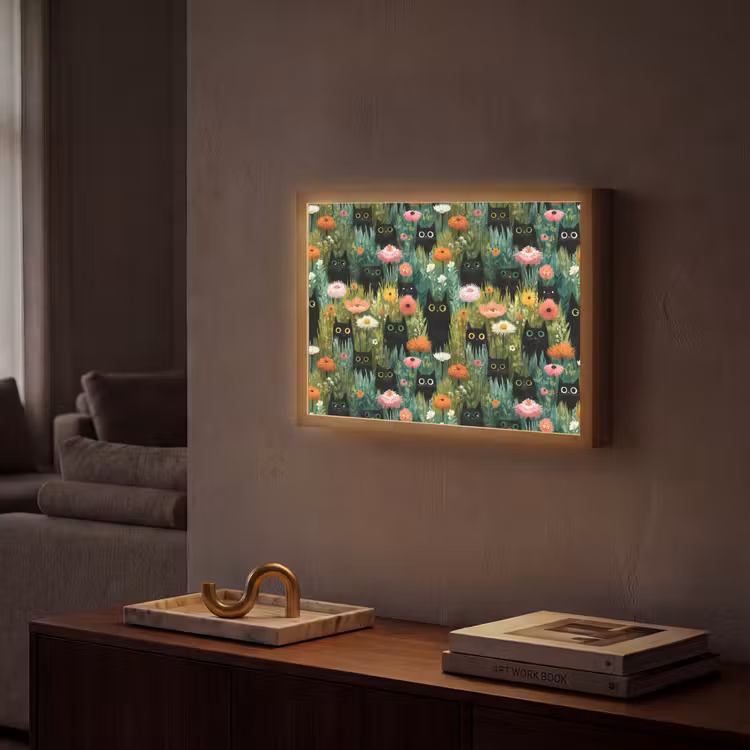 Katten - Bloemen - Kleurrijk Light Box met batterij (Wandlamp) middel 907 -sfeer1