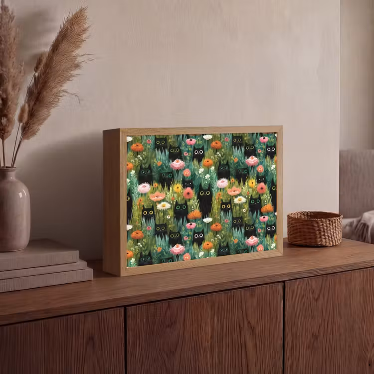 Katten - Bloemen - Kleurrijk Light Box met batterij (Wandlamp) middel 907 -sfeer2