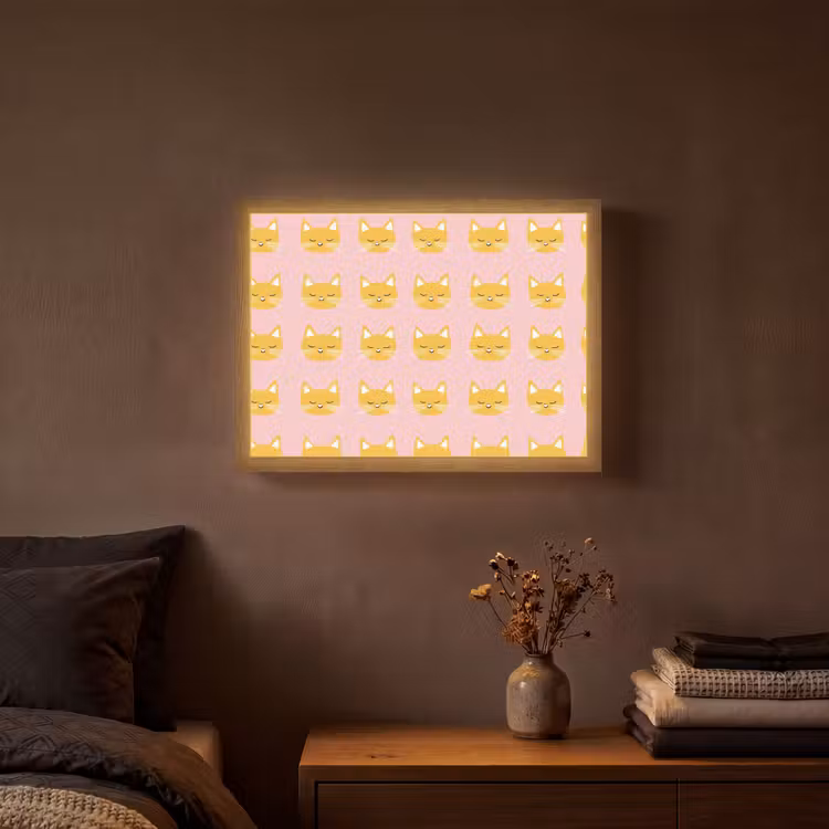 Katten - Patroon - Roze Light Box met batterij (Wandlamp) middel 907 -sfeer4