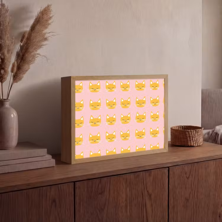 Katten - Patroon - Roze Light Box met batterij (Wandlamp) middel 907 -sfeer2