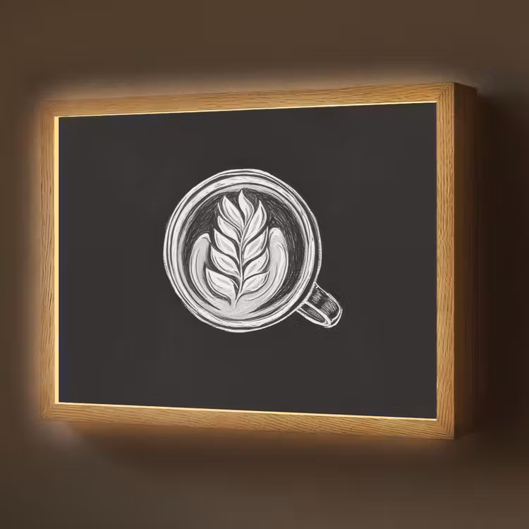 Krijttekening - Koffie - Latte art Light Box met batterij (Wandlamp) middel -z3d_website