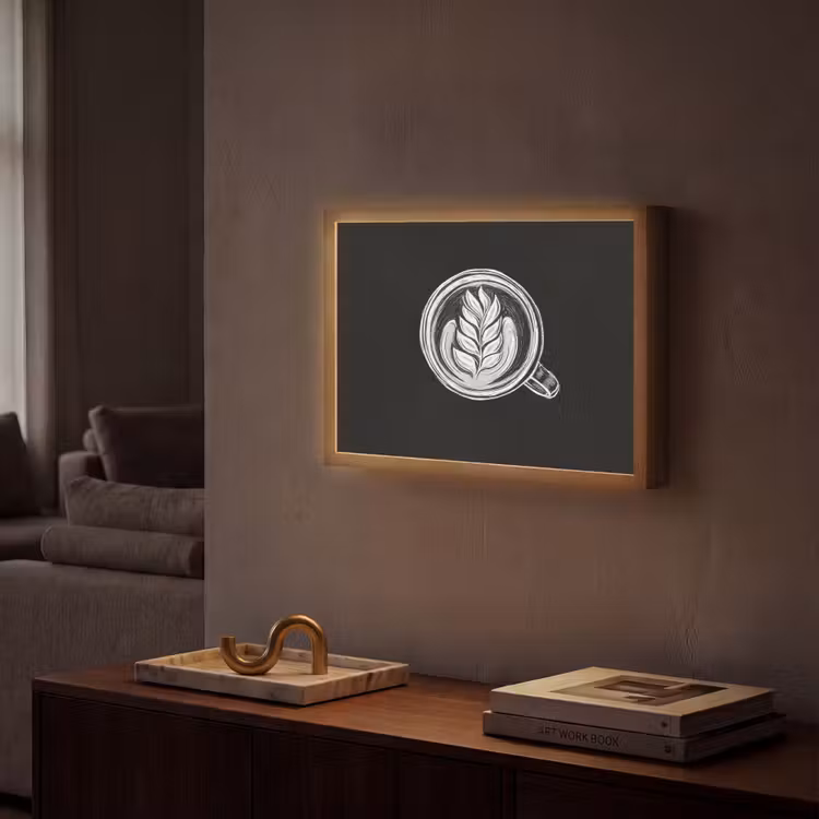 Krijttekening - Koffie - Latte art Light Box met batterij (Wandlamp) middel -sfeer1