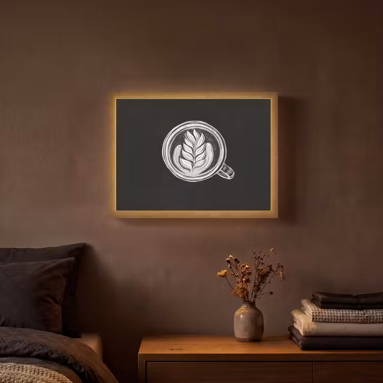 Krijttekening - Koffie - Latte art Light Box met batterij (Wandlamp) middel -sfeer4
