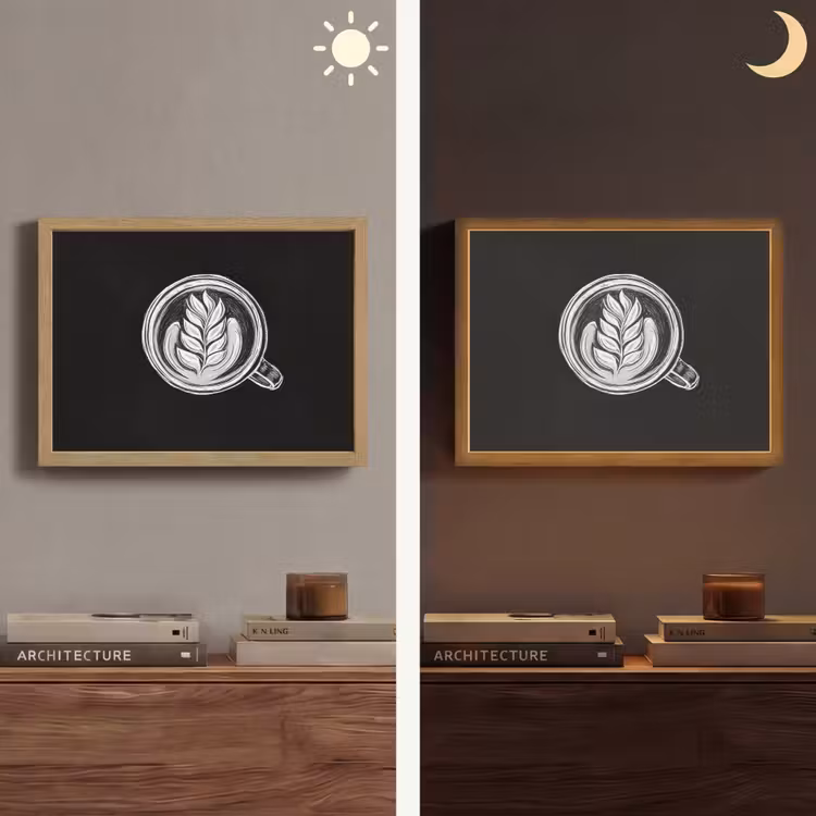 Krijttekening - Koffie - Latte art Light Box met batterij (Wandlamp) middel -sfeer3