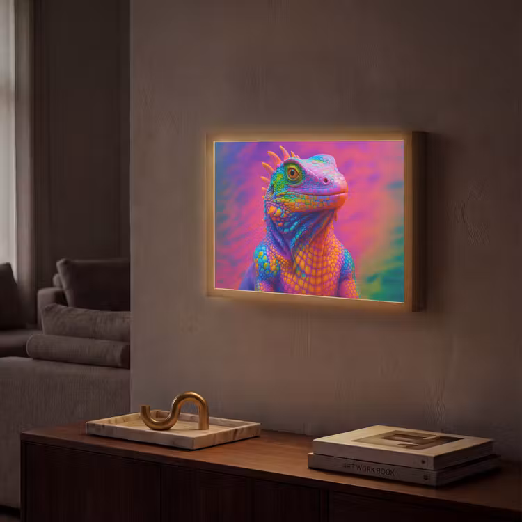 Kameleon - Dieren - Neon - Kleur Light Box met batterij (Wandlamp) middel -sfeer1