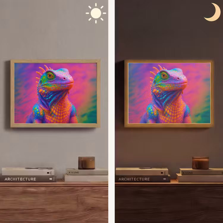 Kameleon - Dieren - Neon - Kleur Light Box met batterij (Wandlamp) middel -sfeer3