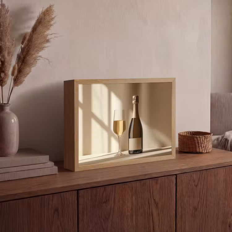 Champagne - Beige - Schaduw - Bubbels Light Box met batterij (Wandlamp) middel -sfeer2