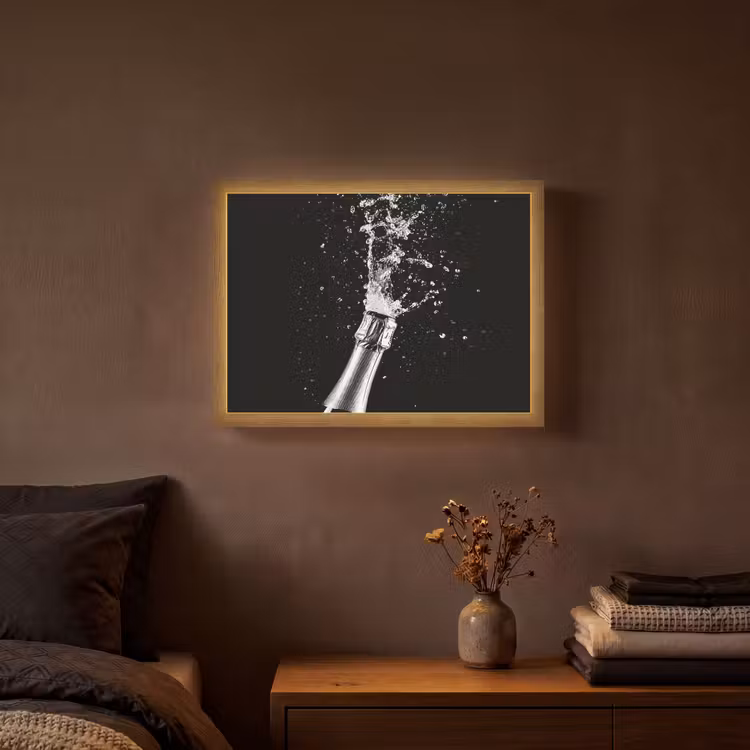 Champagne - Zwart - Spetters - Popping Light Box met batterij (Wandlamp) middel -sfeer4