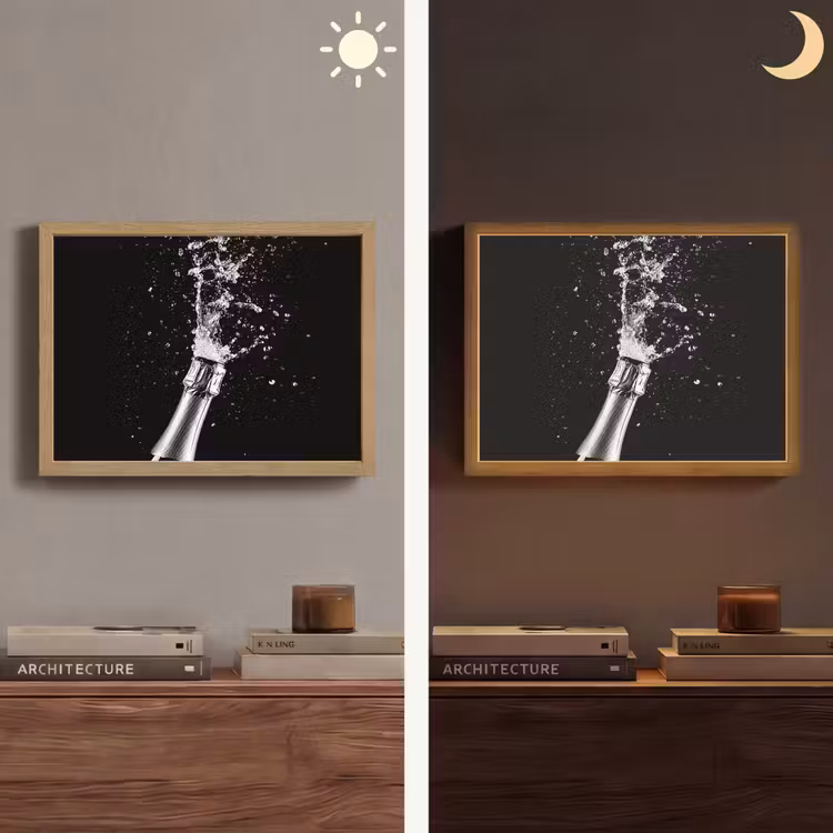 Champagne - Zwart - Spetters - Popping Light Box met batterij (Wandlamp) middel -sfeer3