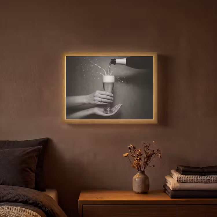 Champagnefles - Glas - Minimalistisch - Spetters Light Box met batterij (Wandlamp) middel -sfeer4