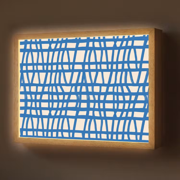 Ruitpatroon - Blauw - Crème Light Box met batterij (Wandlamp) middel 907 -z3d_website