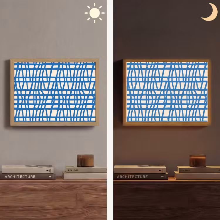 Ruitpatroon - Blauw - Crème Light Box met batterij (Wandlamp) middel 907 -sfeer3