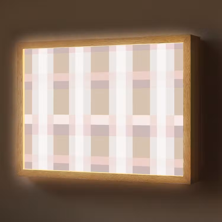Ruitpatroon - Aardetinten - Minimalistisch Light Box met batterij (Wandlamp) middel 907 -z3d_website