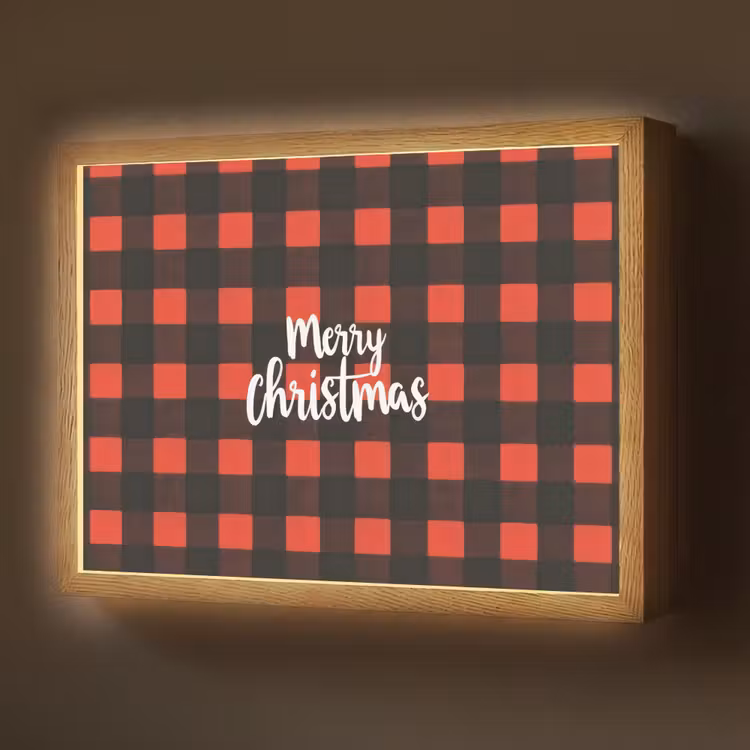 Geruit - Rood - Tekst - Christmas Light Box met batterij (Wandlamp) middel -z3d_website