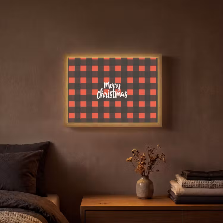 Geruit - Rood - Tekst - Christmas Light Box met batterij (Wandlamp) middel -sfeer4