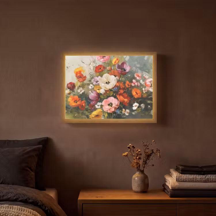 Vrolijk boeket - Dynamisch - Subtiele kleurspatten Light Box met batterij (Wandlamp) middel -sfeer4