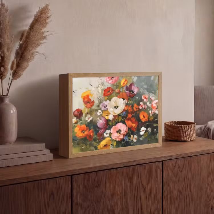 Vrolijk boeket - Dynamisch - Subtiele kleurspatten Light Box met batterij (Wandlamp) middel -sfeer2