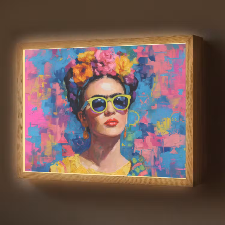 Vrolijk portret - Vrouw - Bloemenkroon Light Box met batterij (Wandlamp) middel -z3d_website