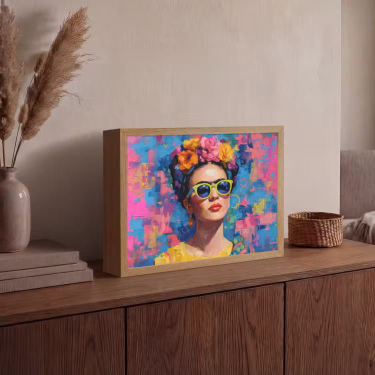 Vrolijk portret - Vrouw - Bloemenkroon Light Box met batterij (Wandlamp) middel -sfeer2