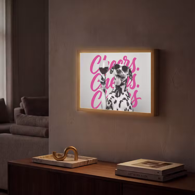 Cheers - Hond - Roze - Wijn Light Box met batterij (Wandlamp) middel -sfeer1