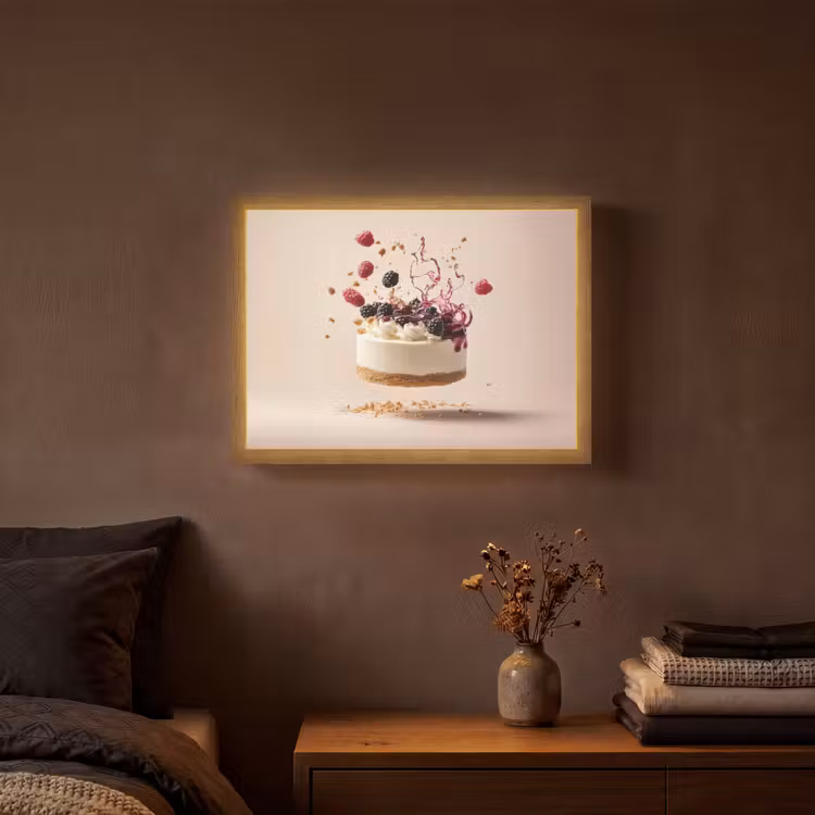 Cheesecake - Eten - Roze - Taart Light Box met batterij (Wandlamp) middel -sfeer4