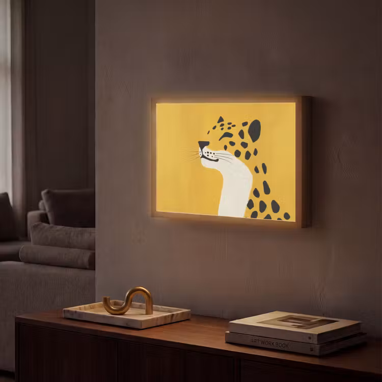 Cheetah - Illustratie - Geel Light Box met batterij (Wandlamp) middel -sfeer1