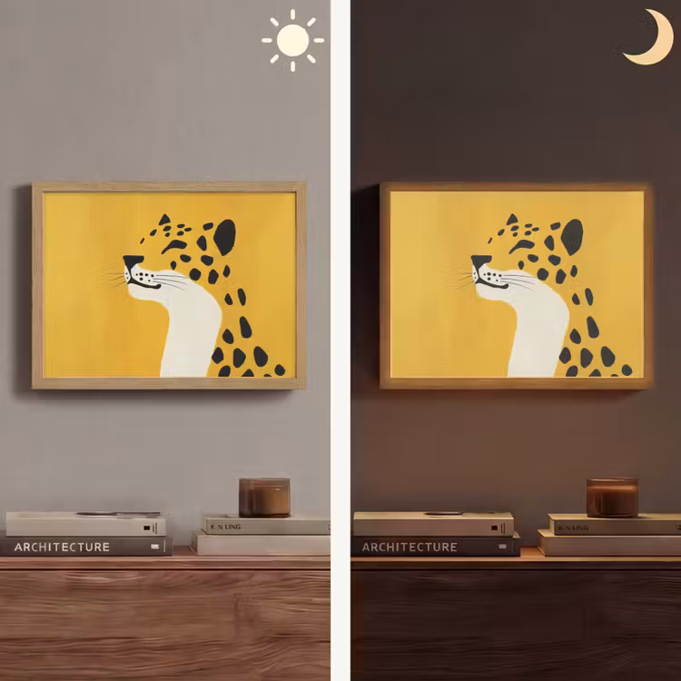 Cheetah - Illustratie - Geel Light Box met batterij (Wandlamp) middel -sfeer3