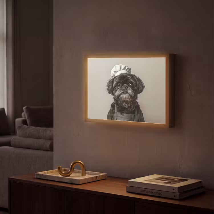Kokskleding - Zwart - Hondje Light Box met batterij (Wandlamp) middel -sfeer1