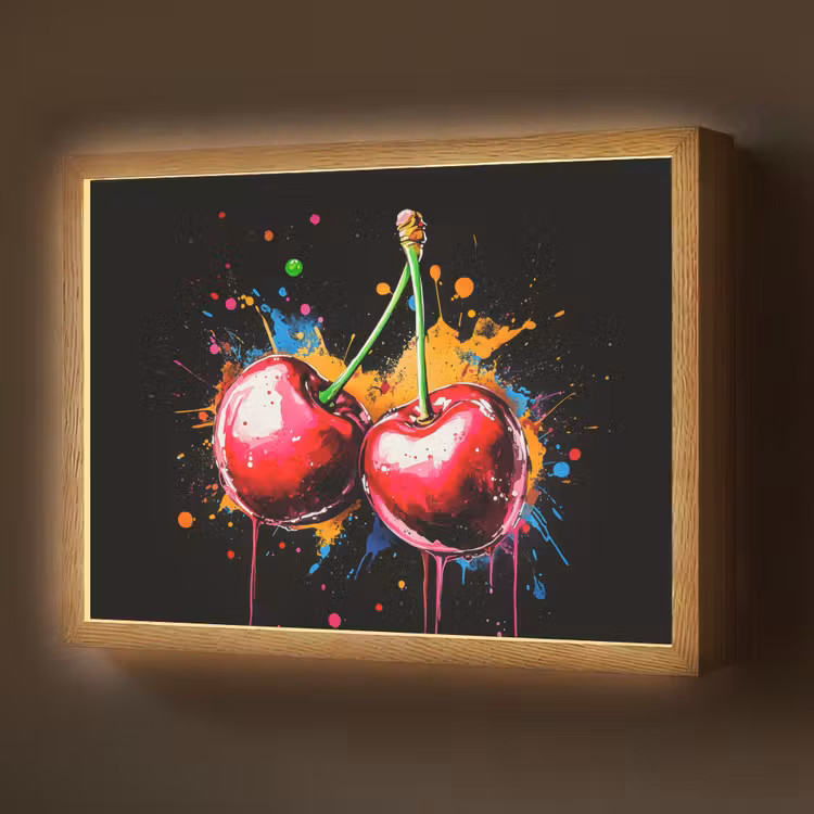 Kersen - Fruit - Graffiti - Verf - Abstract - Modern - Kleurrijk Light Box met batterij (Wandlamp) middel -z3d_website