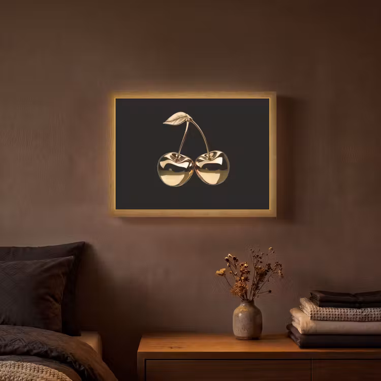 Kersen - Zwart - Goud - Chrome Light Box met batterij (Wandlamp) middel -sfeer4
