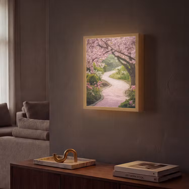Kersenbloesem - Natuur - Sakura - Pad - Japanse tuin Light Box met batterij (Wandlamp) middel -sfeer1