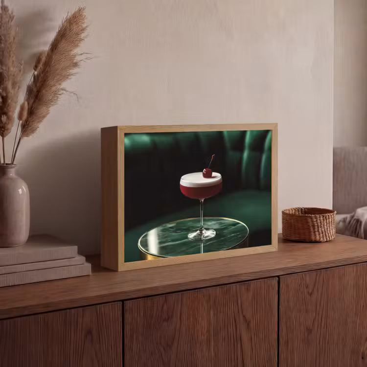 Kers - Cocktail - Rood - Marmer Light Box met batterij (Wandlamp) middel -sfeer2
