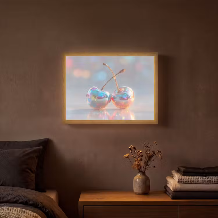 Kersen - Glanzend - Regenboogkleur Light Box met batterij (Wandlamp) middel -sfeer4