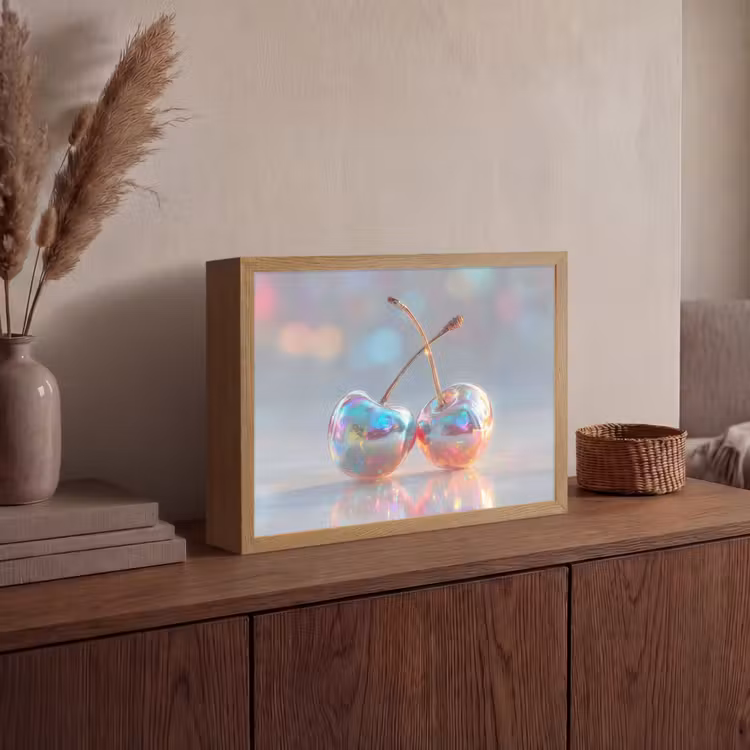 Kersen - Glanzend - Regenboogkleur Light Box met batterij (Wandlamp) middel -sfeer2