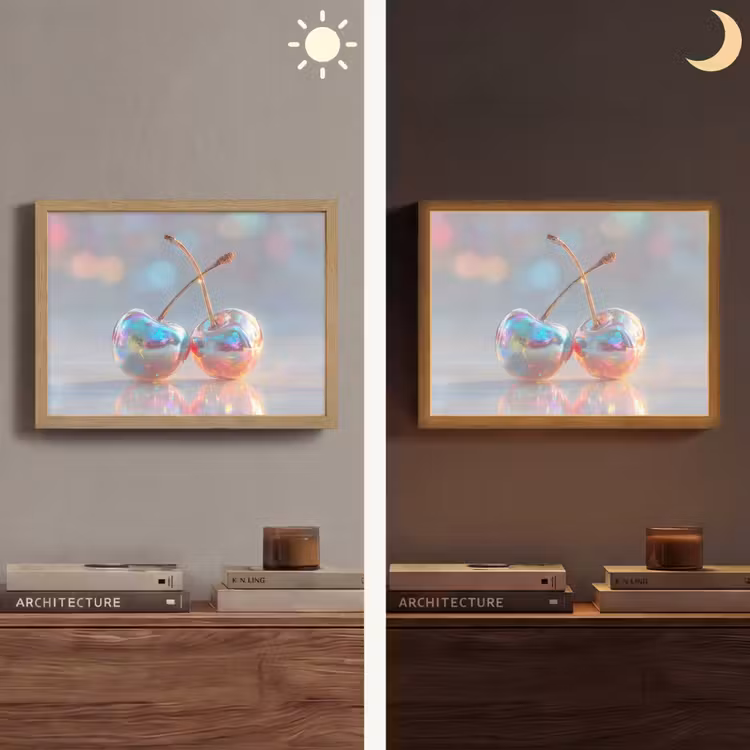 Kersen - Glanzend - Regenboogkleur Light Box met batterij (Wandlamp) middel -sfeer3