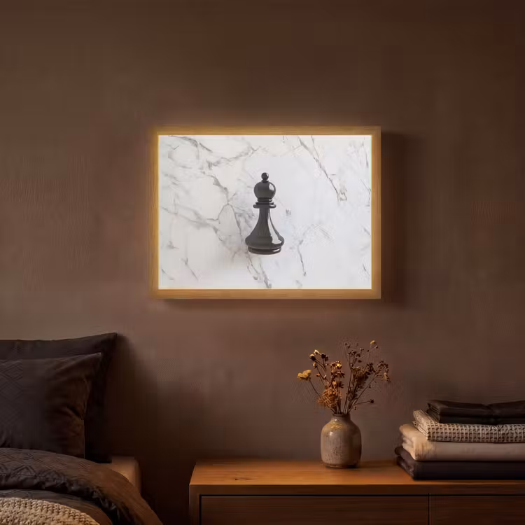 Schaakstuk - Loper - Zwart - Marmer Light Box met batterij (Wandlamp) middel -sfeer4