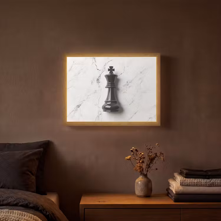 Schaakstuk - Koning - Zwart - Marmer Light Box met batterij (Wandlamp) middel -sfeer4