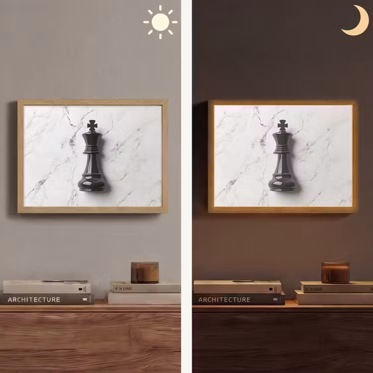 Schaakstuk - Koning - Zwart - Marmer Light Box met batterij (Wandlamp) middel -sfeer3