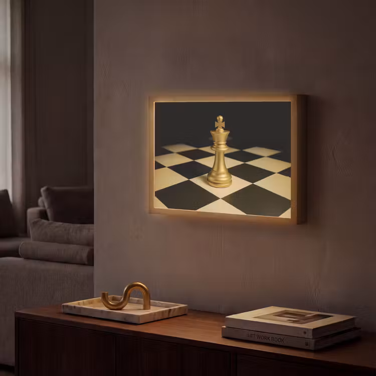 Schaakstuk - Koning - Schaakbord - Geblokt Light Box met batterij (Wandlamp) middel -sfeer1