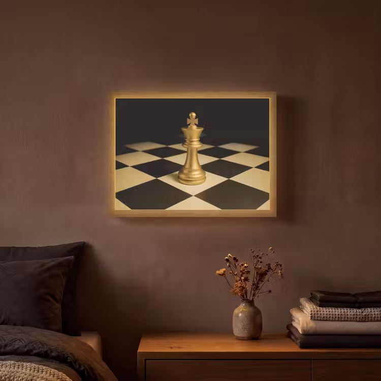 Schaakstuk - Koning - Schaakbord - Geblokt Light Box met batterij (Wandlamp) middel -sfeer4