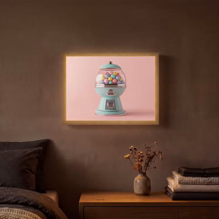 Kauwgom - Retro - Snoep - Roze Light Box met batterij (Wandlamp) middel -sfeer4